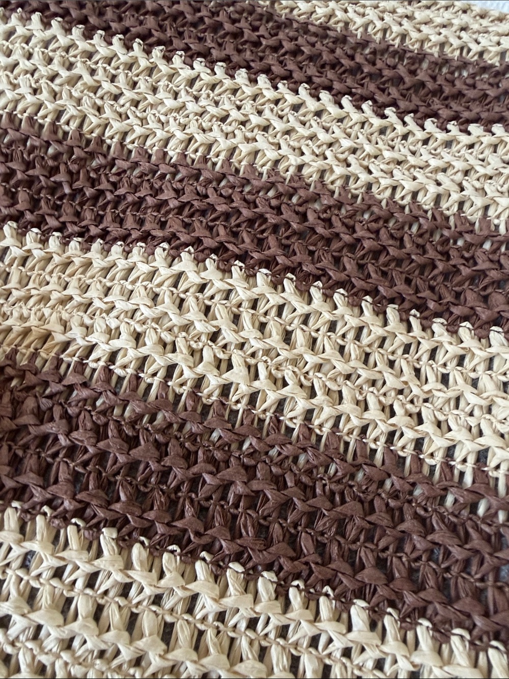 NWT Striped Crochet Tote Bag with Round Handles - Brown & Cream - Picture 5 of 7